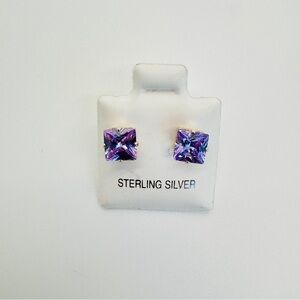 Brand New 5mm Lavender Square Cut CZ Stud 925 Sterling Silver Earrings
